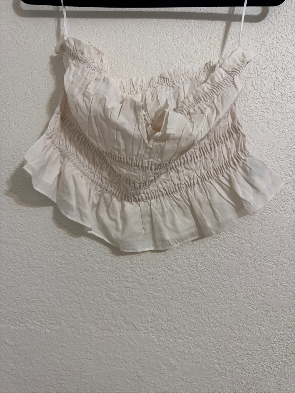 #15 Women’s Cream Smocked Ruffle Strapless Top